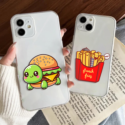 Burger & Fries Couple Clear Silicone Phone Case Cover