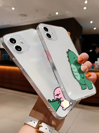 Cute Dino Couple Clear Silicone Phone Case