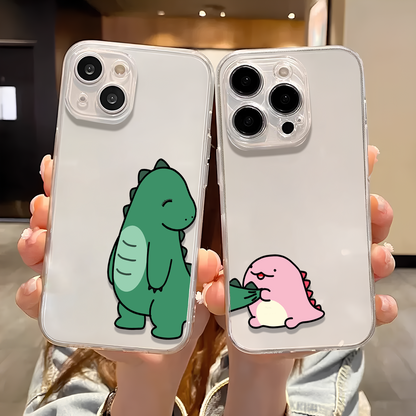 Cute Dino Couple Clear Silicone Phone Case