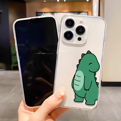 Cute Dino Couple Clear Silicone Phone Case