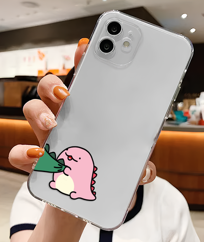 Cute Dino Couple Clear Silicone Phone Case