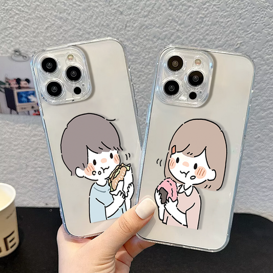 Cute Couple Burger Clear Silicone Phone Case