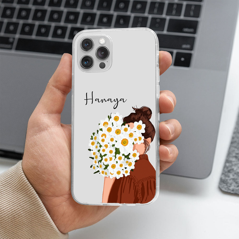 Daisy Flower Girl Custom Name Transparent Silicone Phone Case