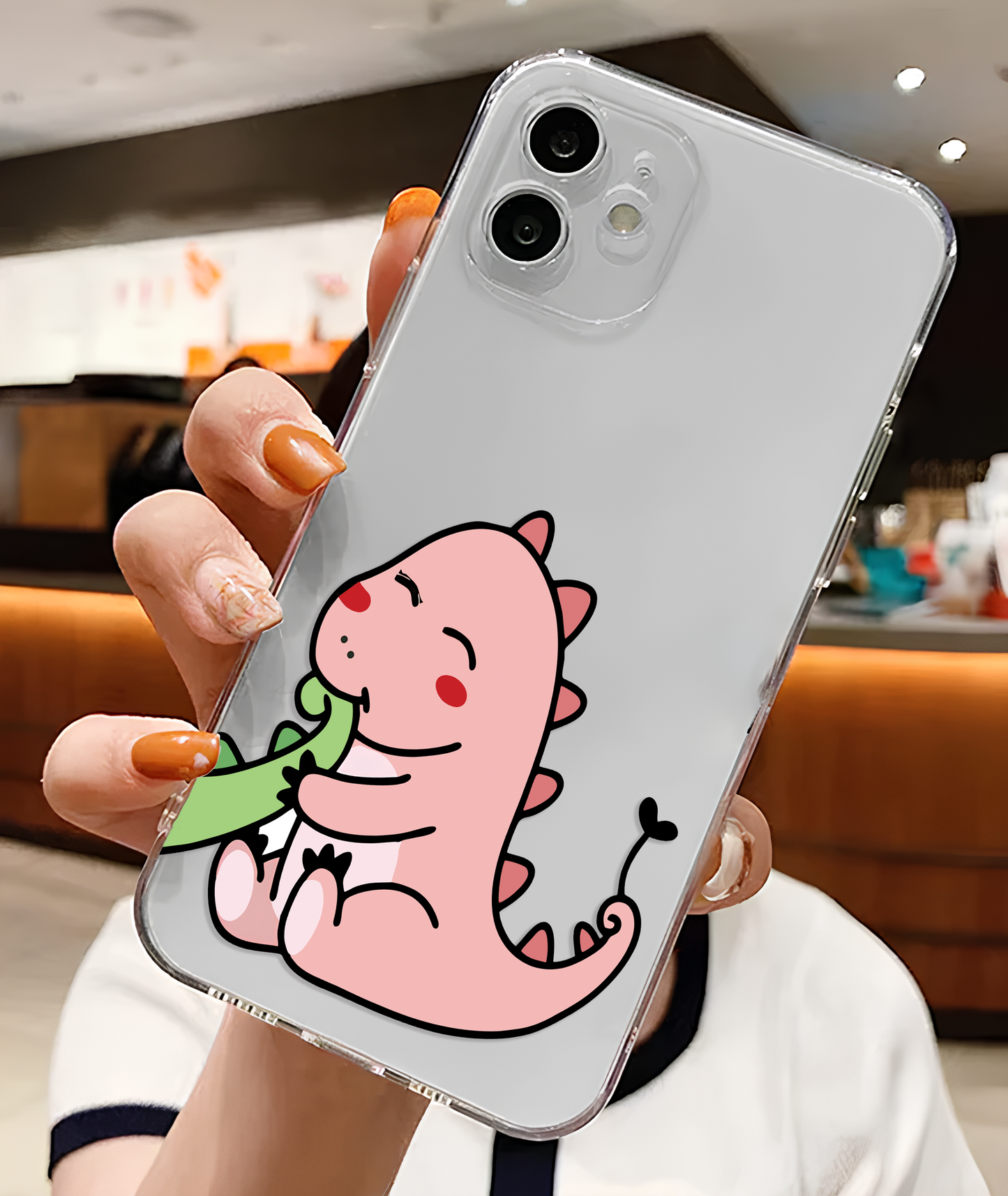 Cute Couple Dino Cartoon Clear Silicone Phone Case