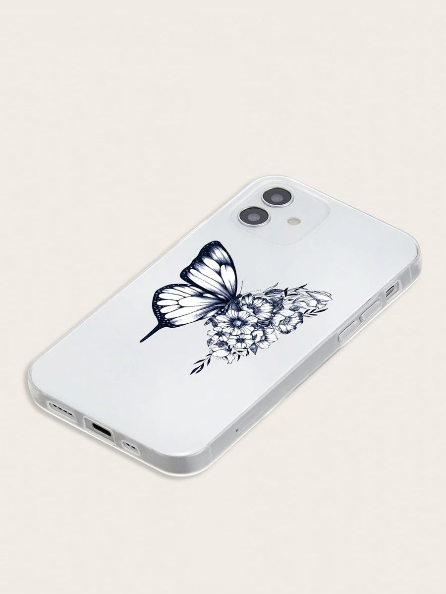 Pink White Butterfly Transparent Silicone Phone Case