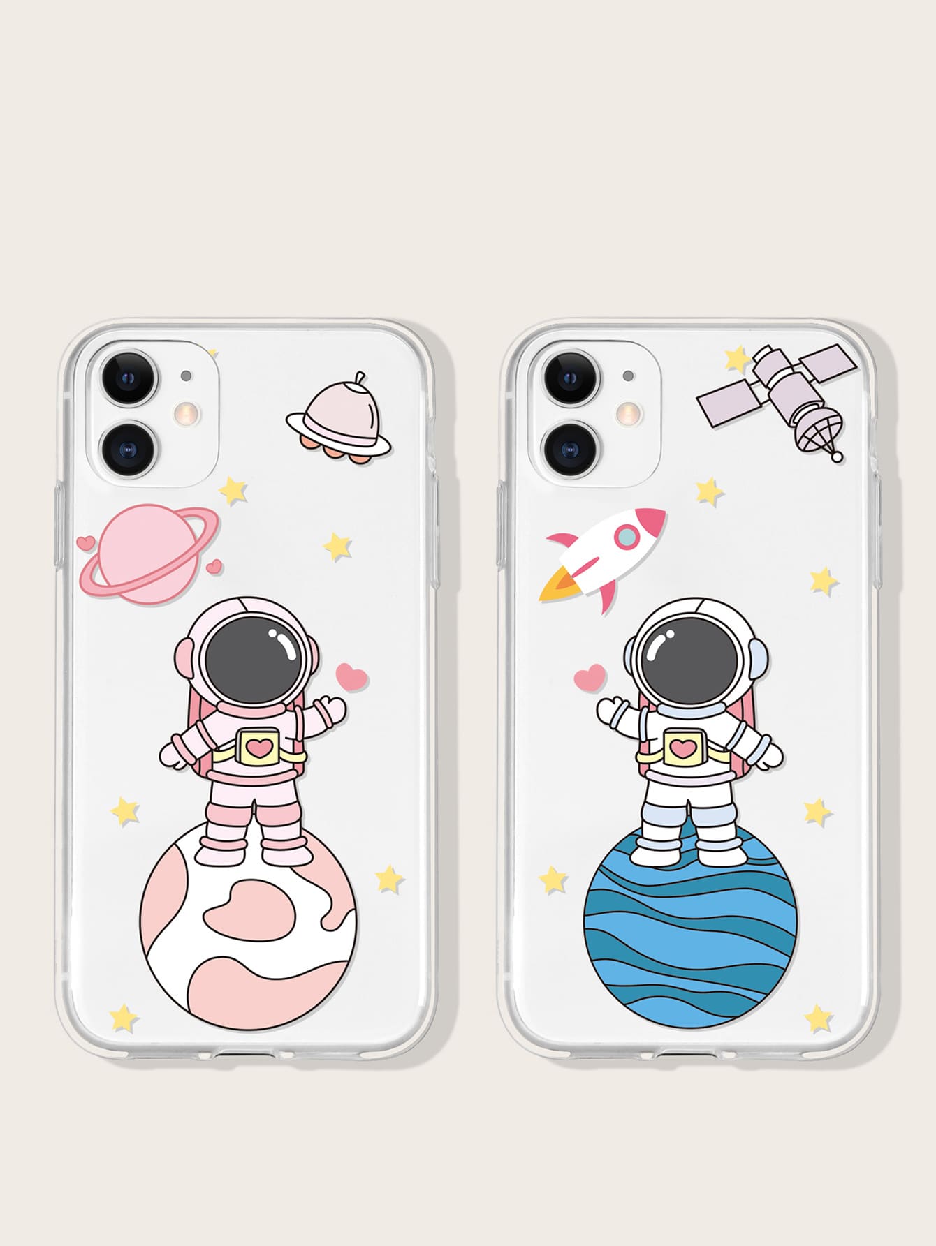 Astronaut Couple Clear Silicone Phone Case