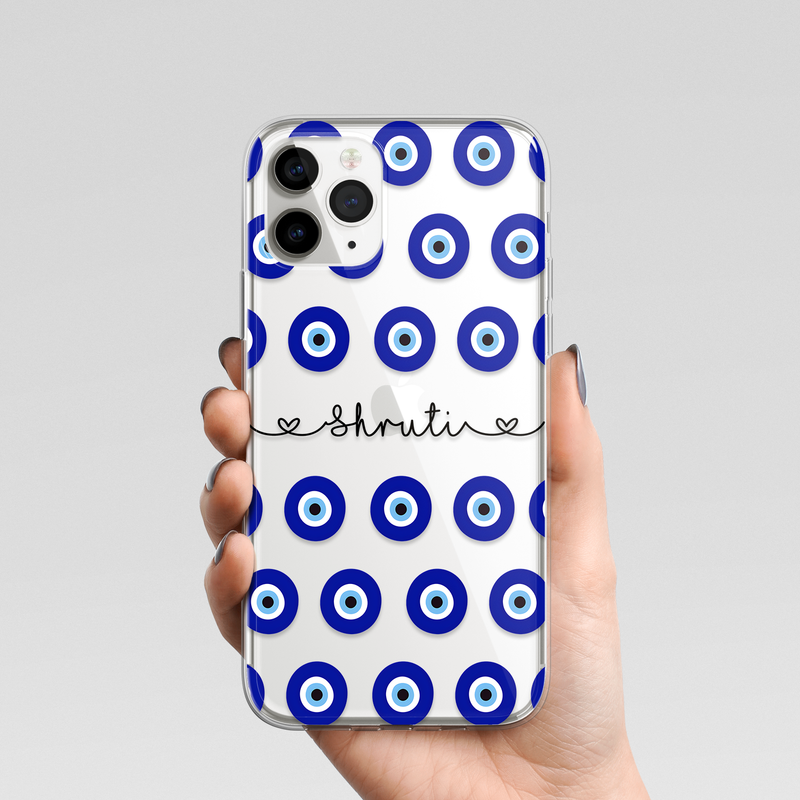 Evil Eye Pattern Custom Name Transparent Silicone Phone Case