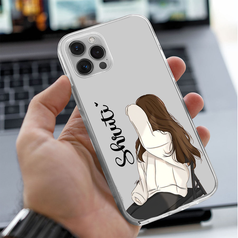 Girl White Hoodie Custom Name Transparent Silicone Phone Case