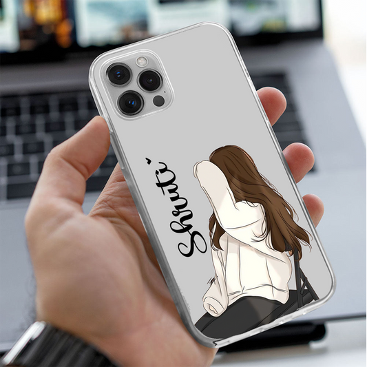 Girl White Hoodie Custom Name Transparent Silicone Phone Case