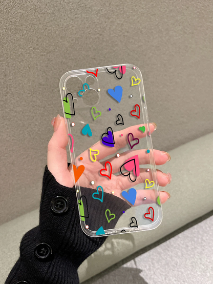 Colourful Heart Transparent Silicone Phone Case