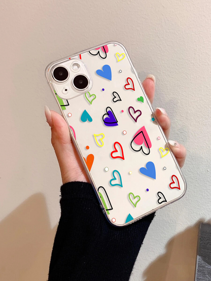 Colourful Heart Transparent Silicone Phone Case