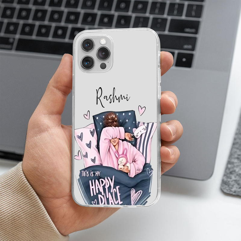 Happy Place Custom Name Transparent Silicone Phone Case