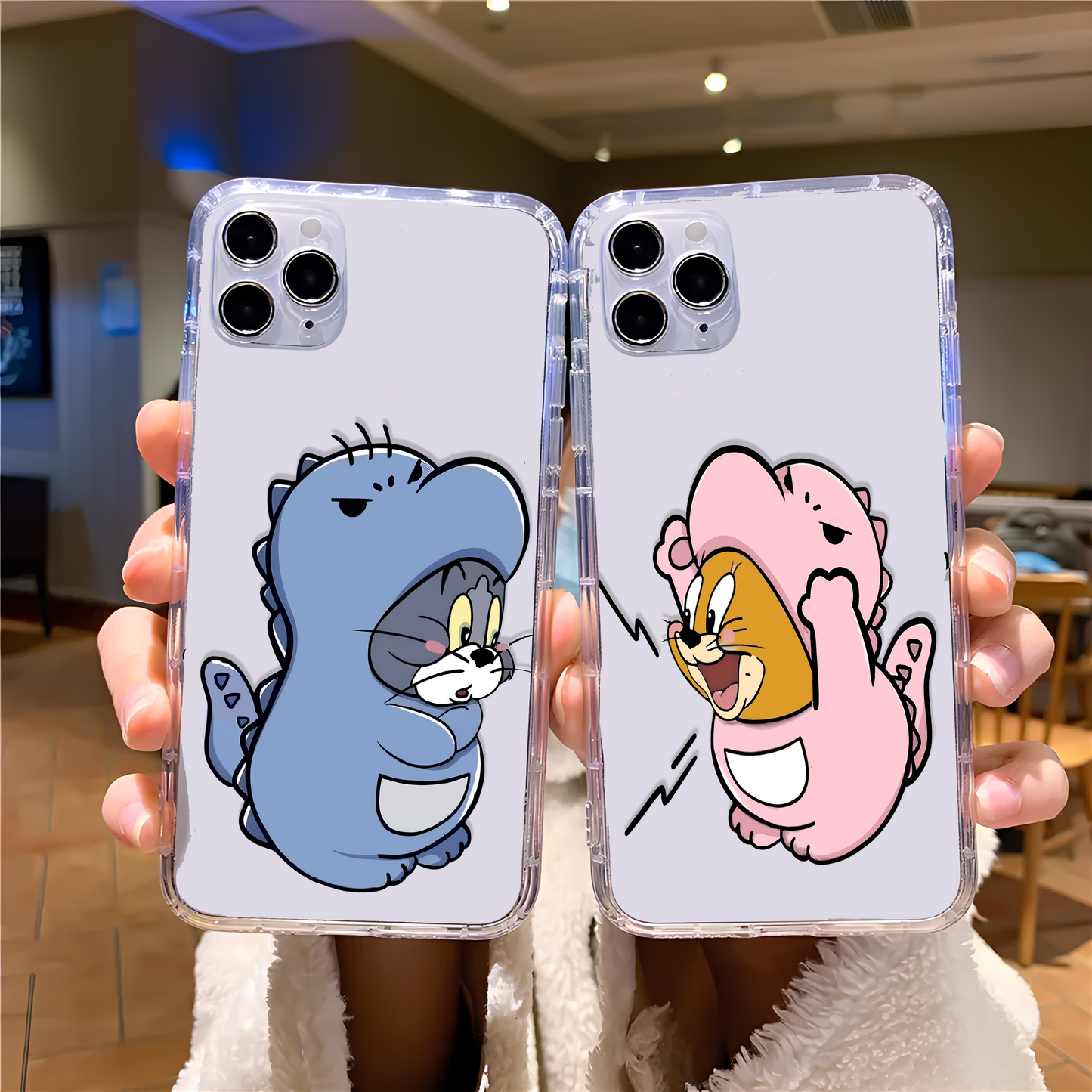 Dino Cat & Mouse Clear Silicone Phone Case