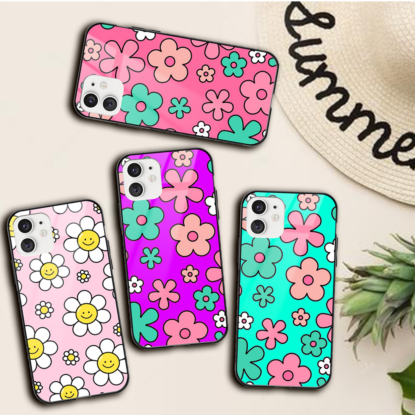 Neon Multi Color Floral Glass Phone Case