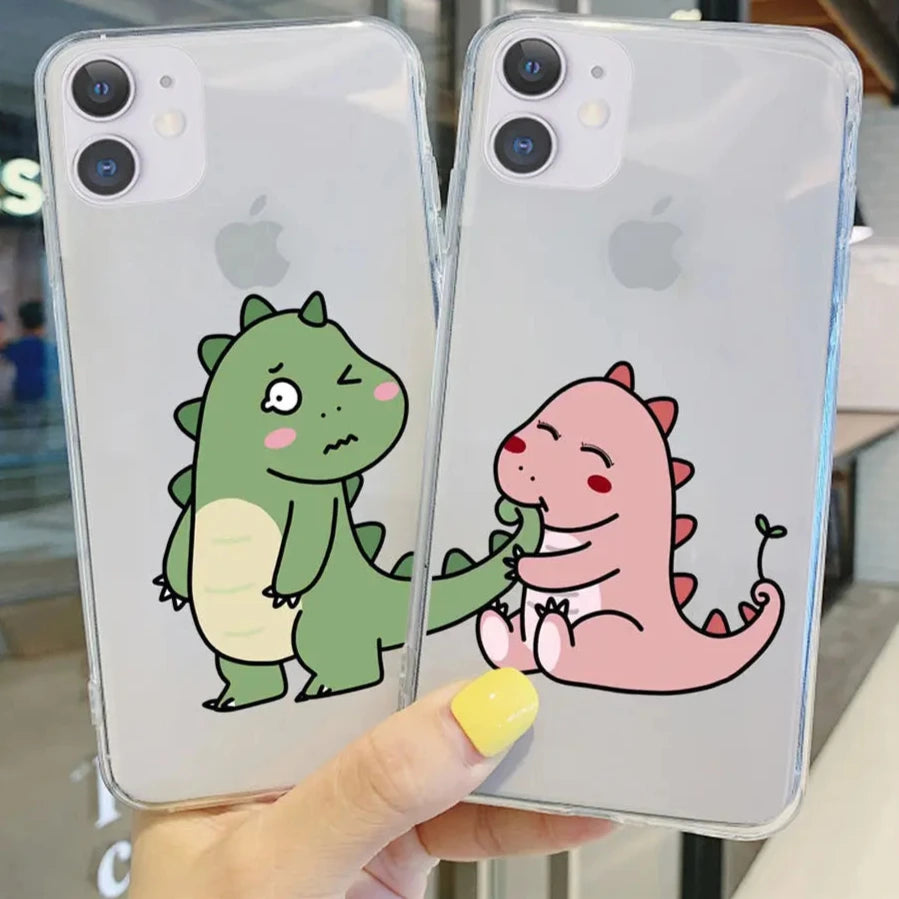 Cute Couple Dino Cartoon Clear Silicone Phone Case