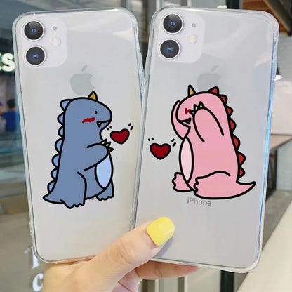 Dino Love Cartoon Couple Transparent Silicone Phone Case