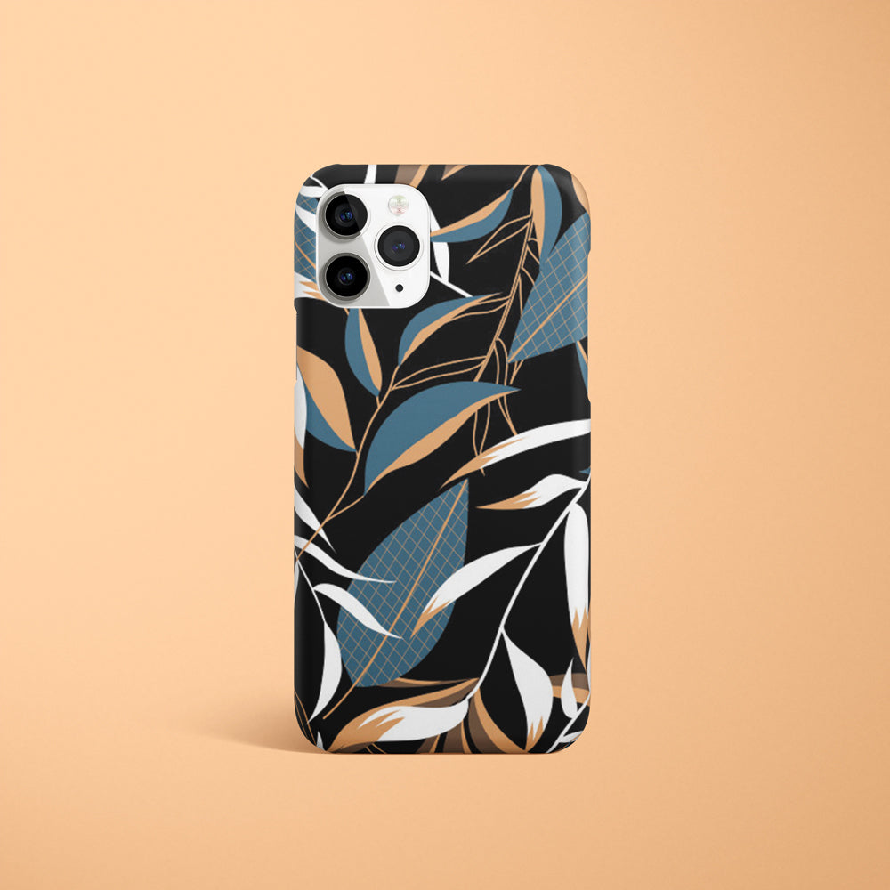 Blue Brown Tropical leaves case with Holder