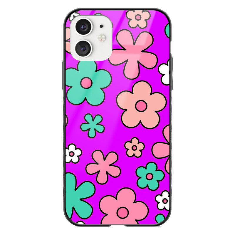 Neon Multi Color Floral Glass Phone Case