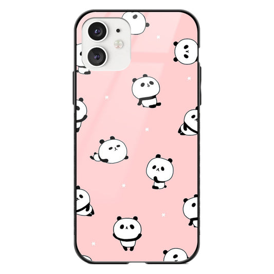 Peach Panda Pattern Glass Phone Case