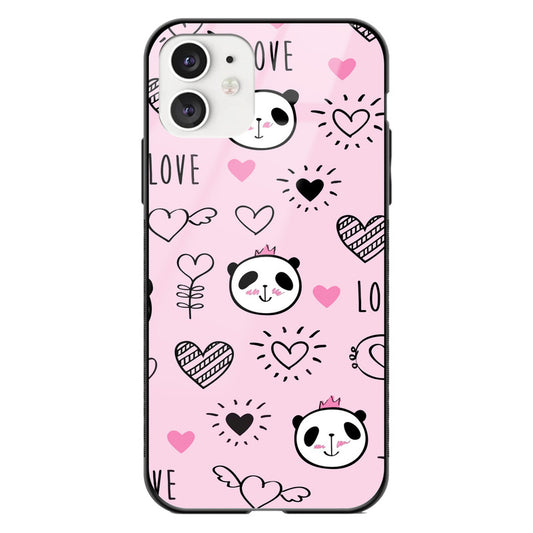 Pink Panda Pattern Glass Phone Case