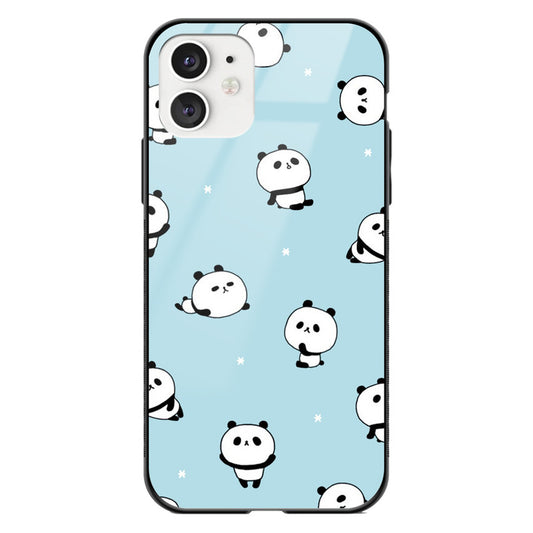 Blue Panda Pattern Glass Phone Case