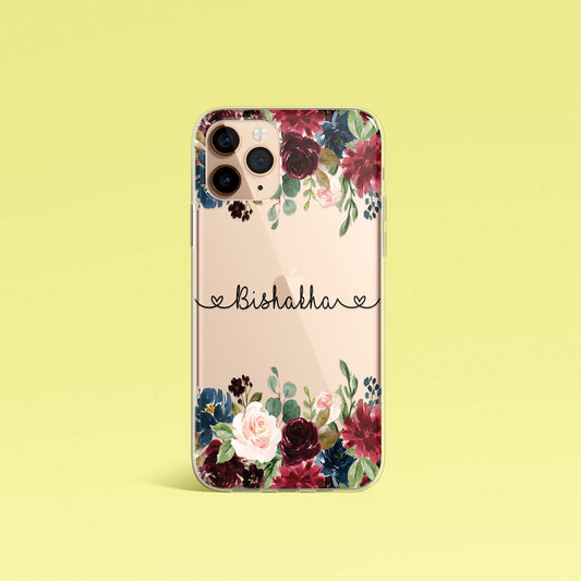 Customised black font name floral  Silicone Case