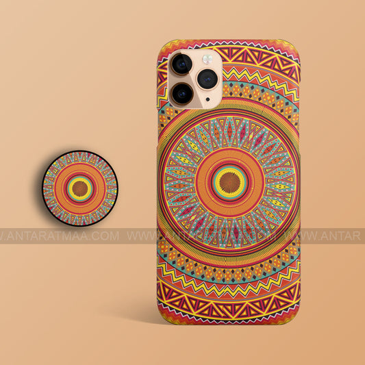 Bright Orange Mandala Phone Case With Holder