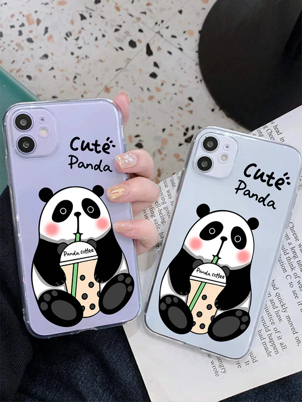 Cute Panda Coffee Clear Silicone Phone Case