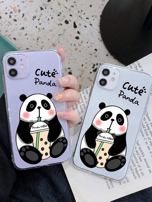 Cute Panda Coffee Clear Silicone Phone Case