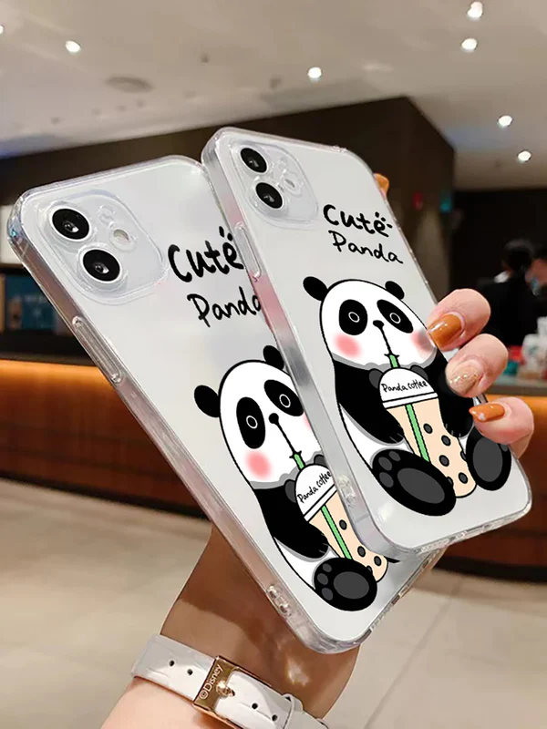 Cute Panda Coffee Clear Silicone Phone Case