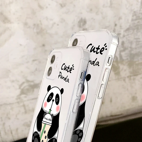 Cute Panda Coffee Clear Silicone Phone Case