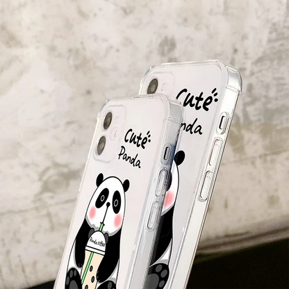 Cute Panda Coffee Clear Silicone Phone Case