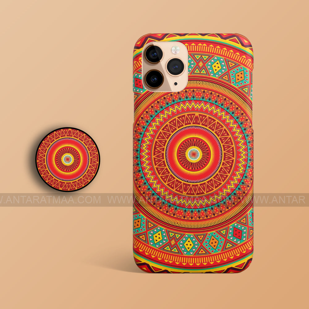 Dark Orange Mandala Phone Case With Holder