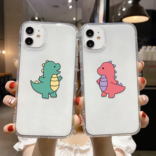 Cute Couple Dino Transparent Silicone Phone Case